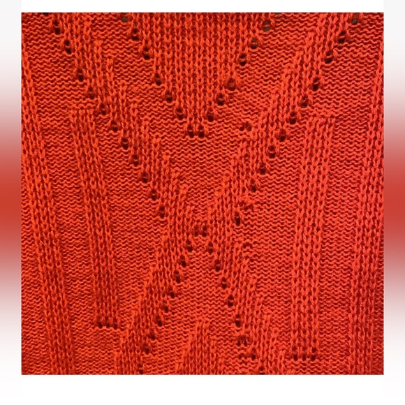 Vintage bright ORANGE 70s Sweater mens XL 3D Acrylic Wool Black RARE geometric - Picture 10 of 16